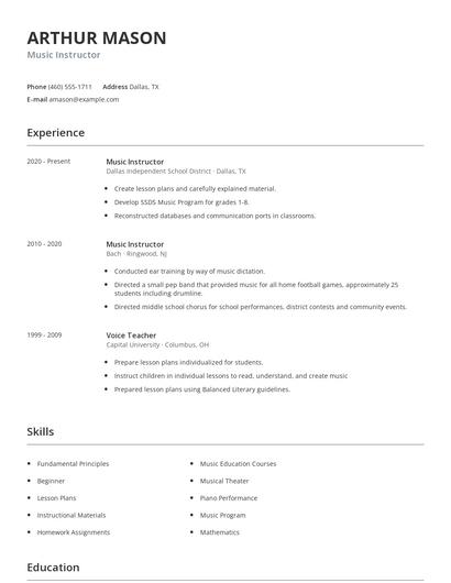 Music Instructor Resume