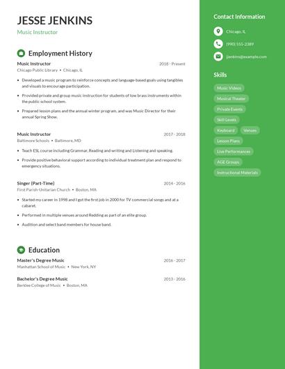 Music Instructor Resume