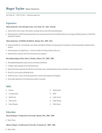 Music Instructor Resume