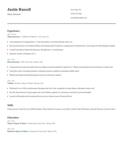 Music Instructor Resume