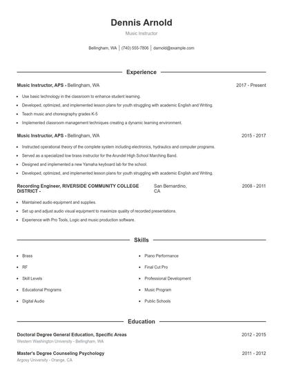 Music Instructor Resume
