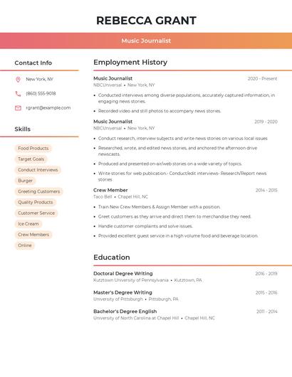 Music Journalist Resume