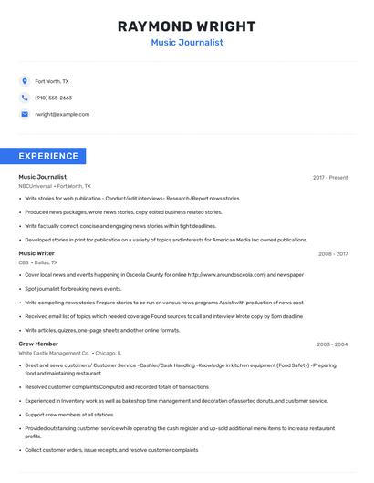 Music Journalist Resume