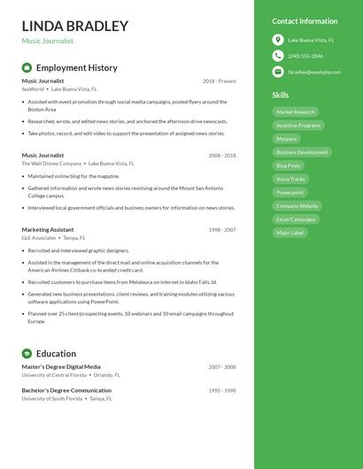 Music Journalist Resume