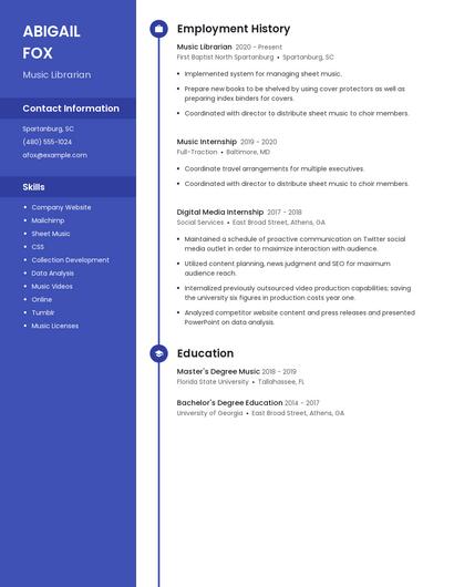 Music Librarian Resume