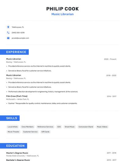 Music Librarian Resume