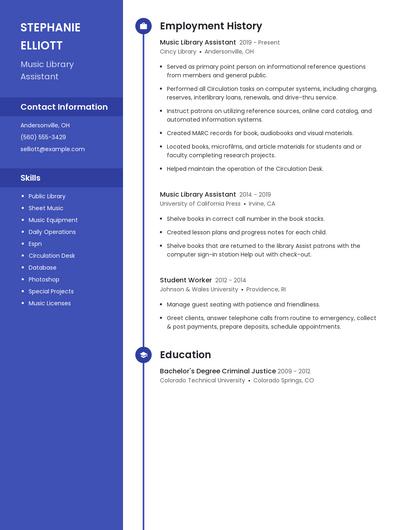 Music Library Assistant Resume
