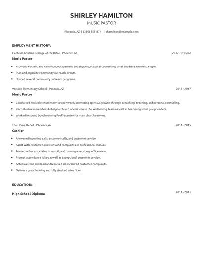 Music Pastor Resume