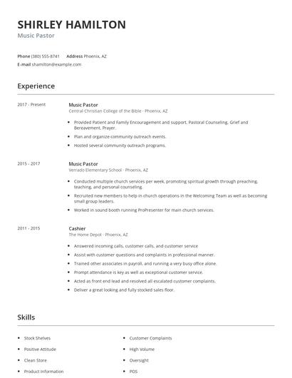 Music Pastor Resume