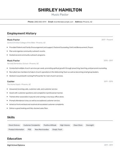 Music Pastor Resume