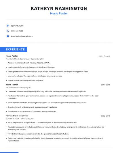 Music Pastor Resume