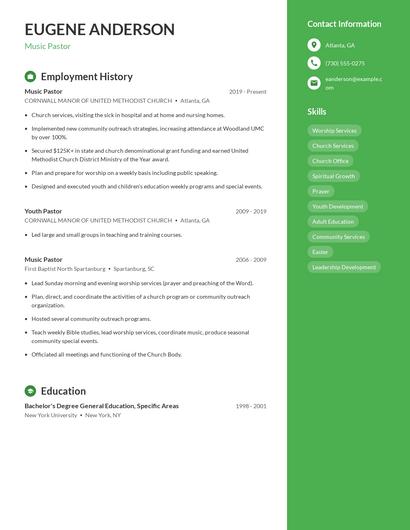 Music Pastor Resume