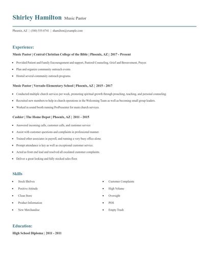 Music Pastor Resume