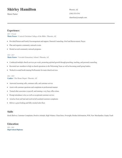 Music Pastor Resume