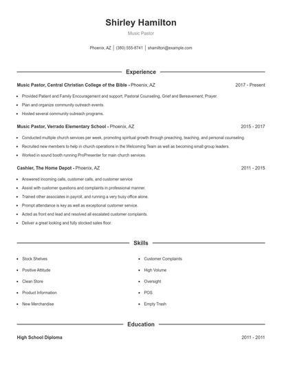 Music Pastor Resume
