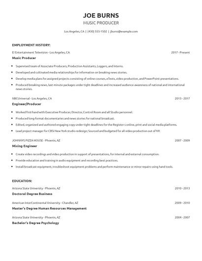 Music Producer Resume