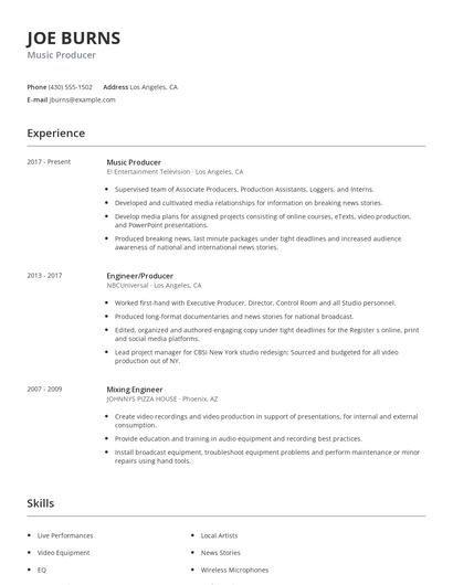 Music Producer Resume