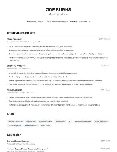 Music Producer Resume