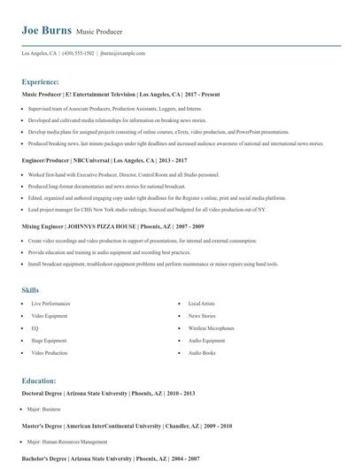 Music Producer Resume
