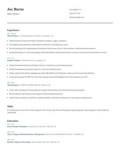 Music Producer Resume