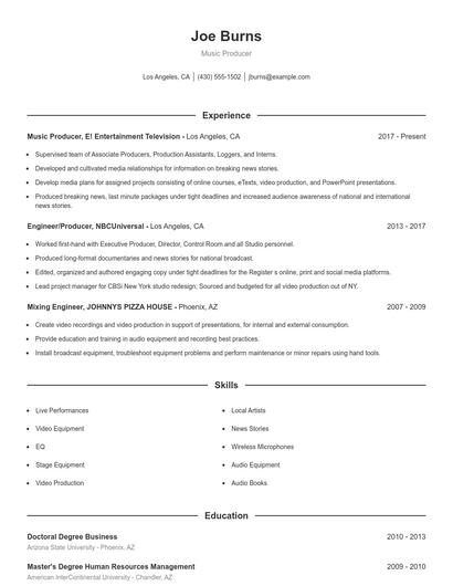 Music Producer Resume