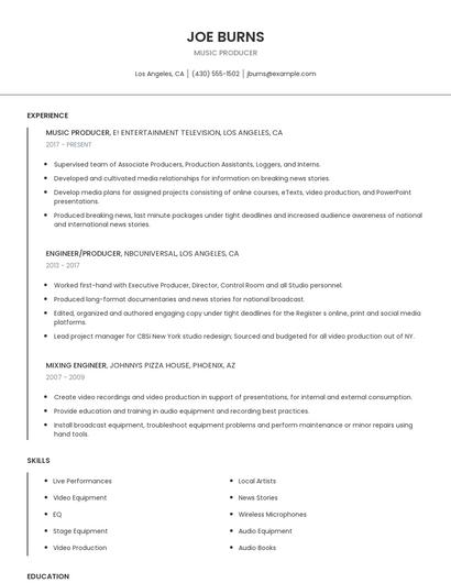 Music Producer Resume