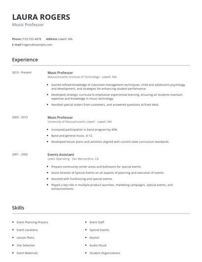 Music Professor Resume