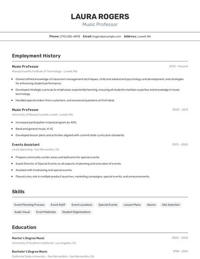 Music Professor Resume