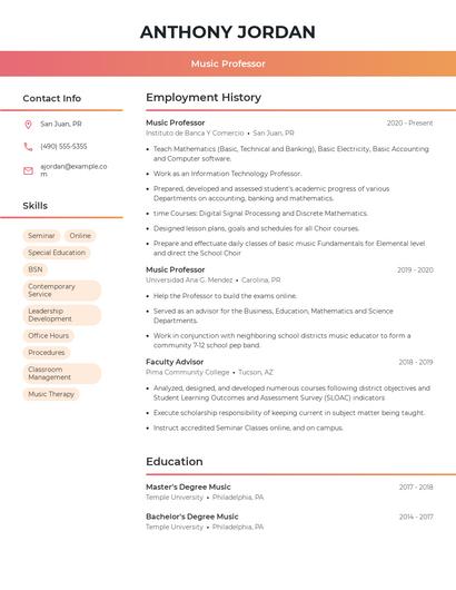 Music Professor Resume
