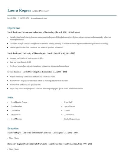 Music Professor Resume