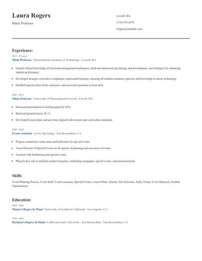 Music Professor Resume