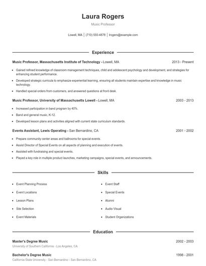 Music Professor Resume