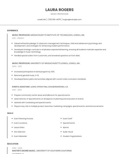 Music Professor Resume