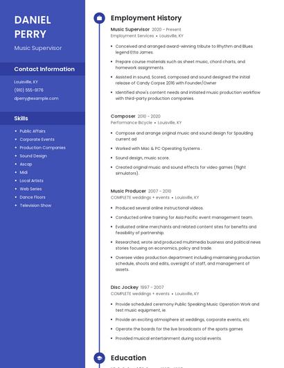 Music Supervisor Resume