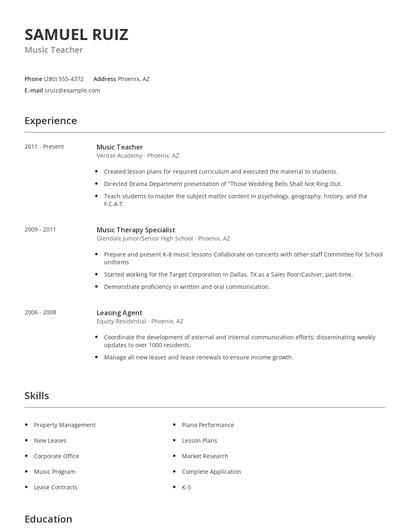Music Teacher Resume