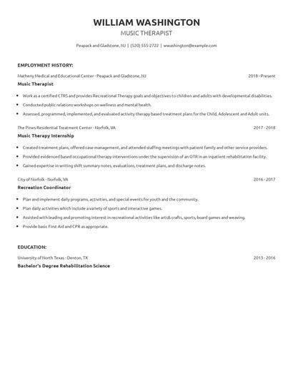 Music Therapist Resume