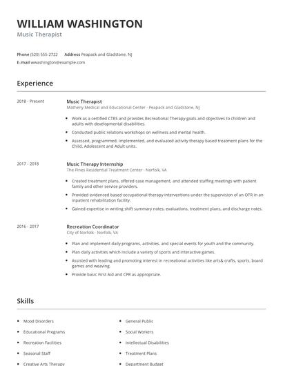 Music Therapist Resume