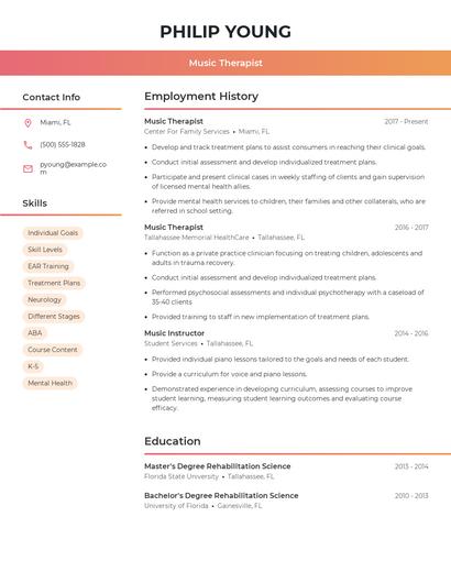 Music Therapist Resume