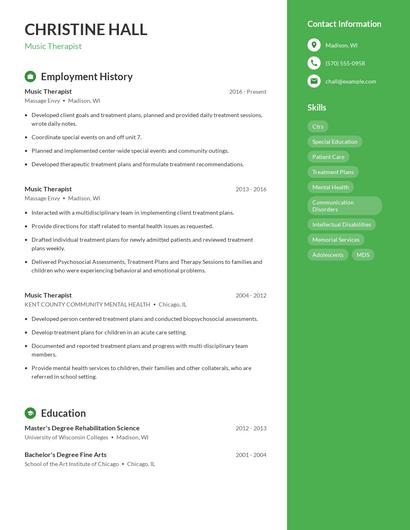 Music Therapist Resume