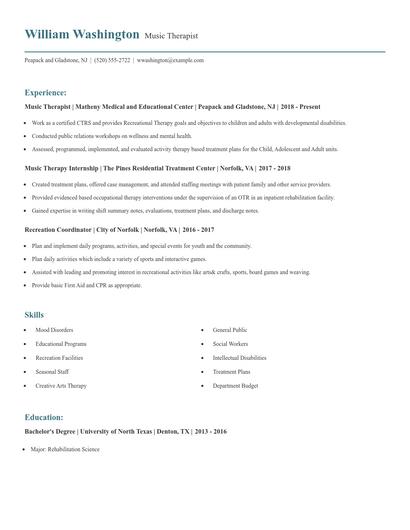 Music Therapist Resume