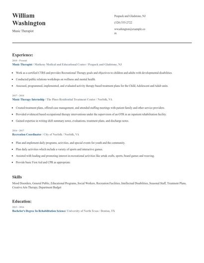 Music Therapist Resume