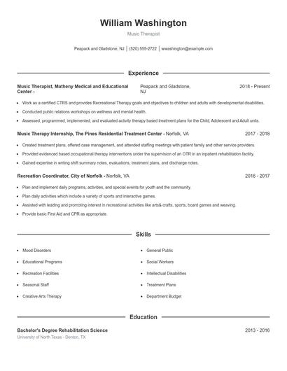 Music Therapist Resume