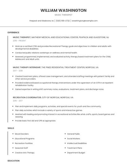 Music Therapist Resume