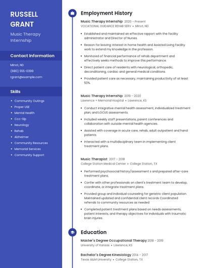 Music Therapy Internship Resume