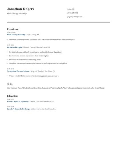 Music Therapy Internship Resume