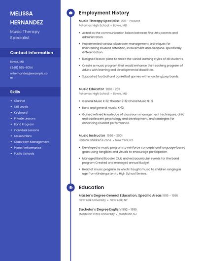 Music Therapy Specialist Resume