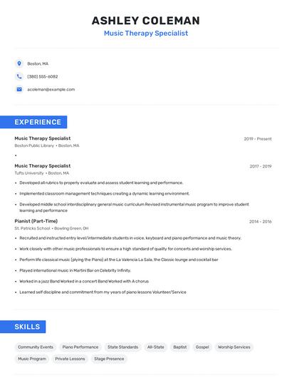 Music Therapy Specialist Resume