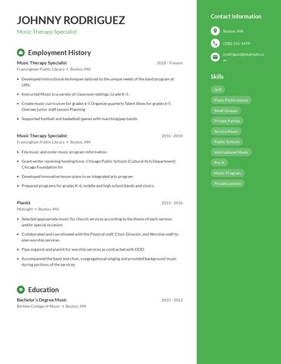 Music Therapy Specialist Resume