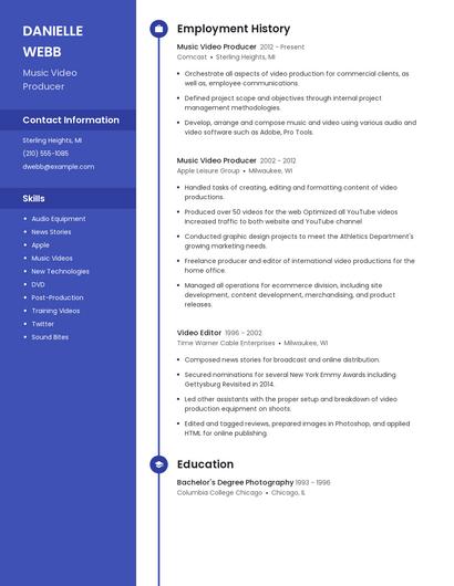 Music Video Producer Resume