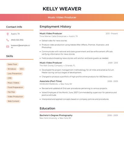 Music Video Producer Resume